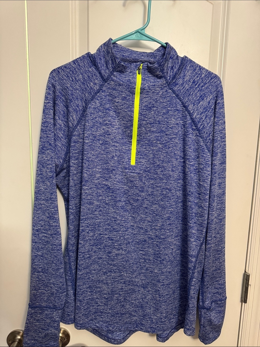 Tangerine Heathered Blue Pullover with Neon Yellow Trim